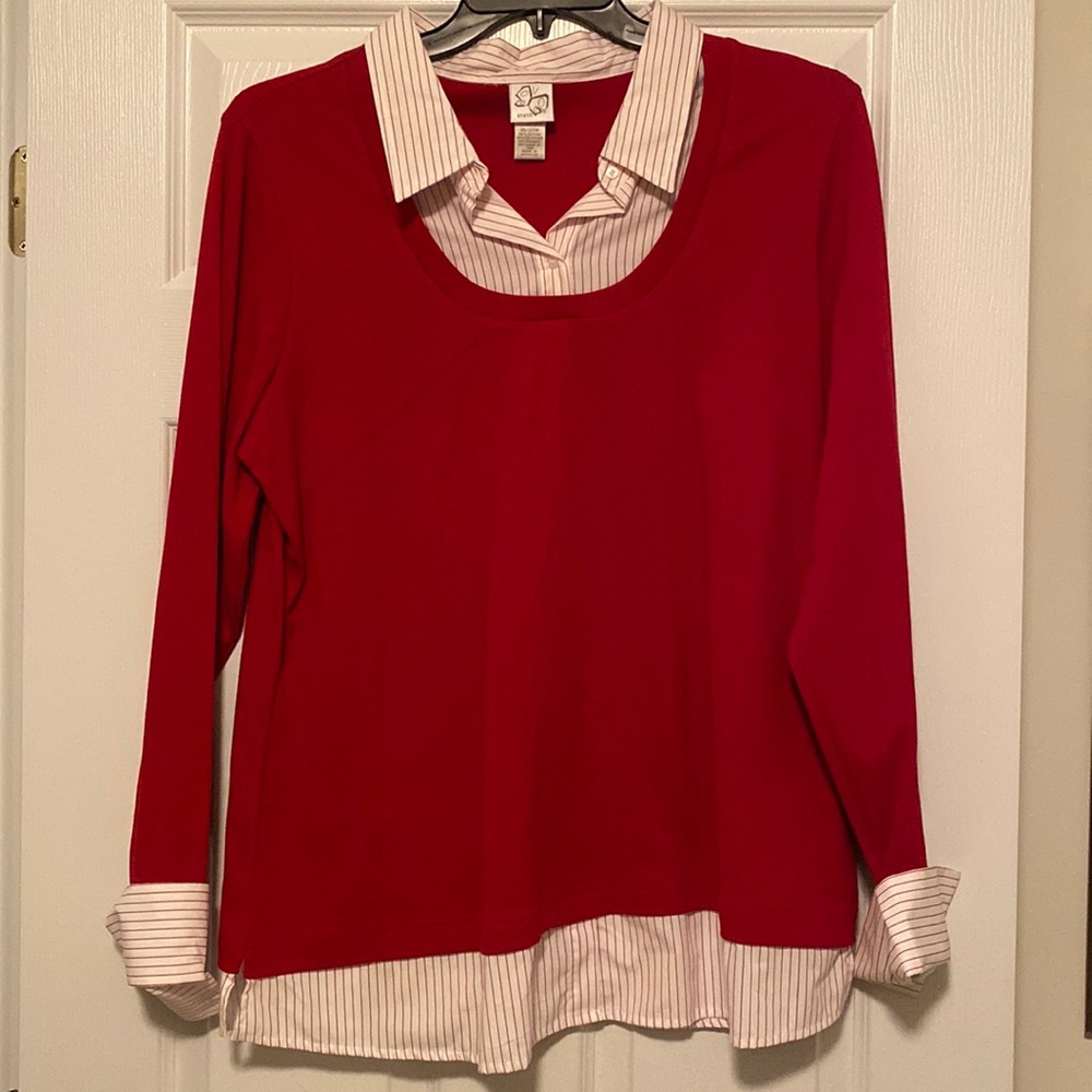 Red Button Down with Pinstripe Accent